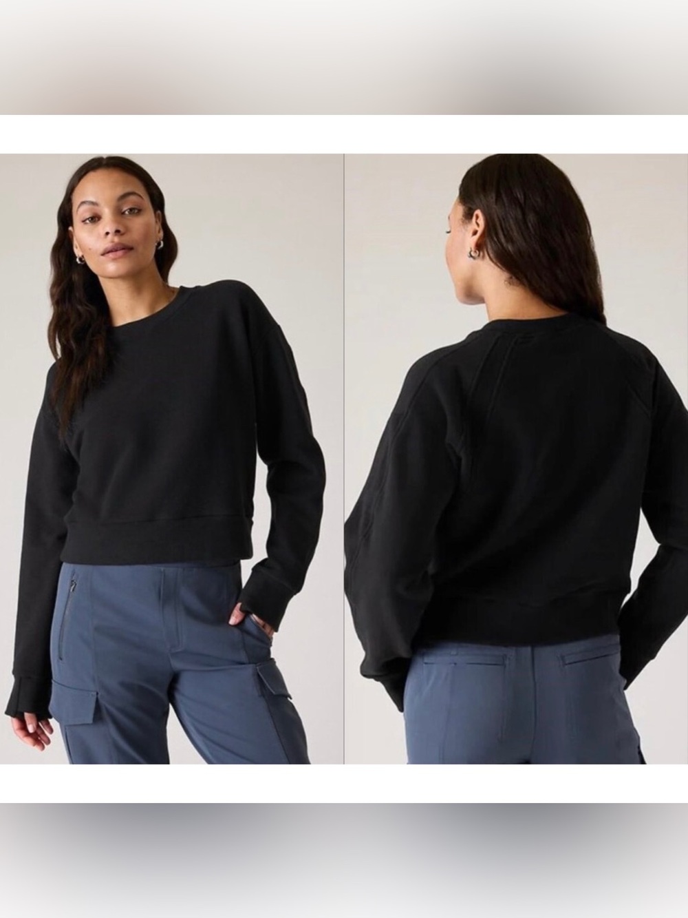 athleta retroplush revive crew neck pullover sweatshirt black